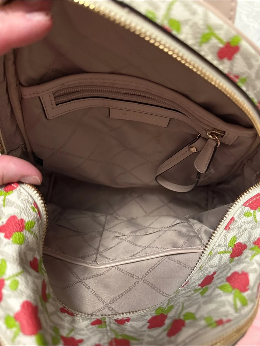 Michael Kors Red Floral Logo Backpack